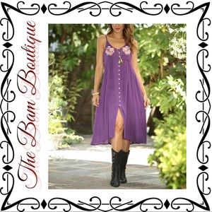 Purple Floral Embroidered Sleeveless Midi Dress